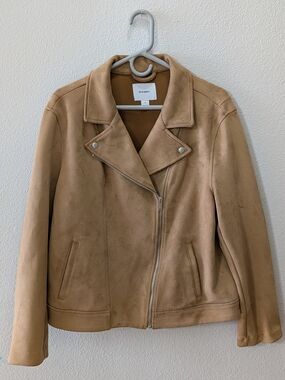 Old Navy Women's Tan Suede Moto Jacket Size XL